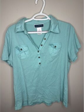 Karen Scott Mint Aqua Blue Polo Shirt Top Short Sleeve Pockets Size L